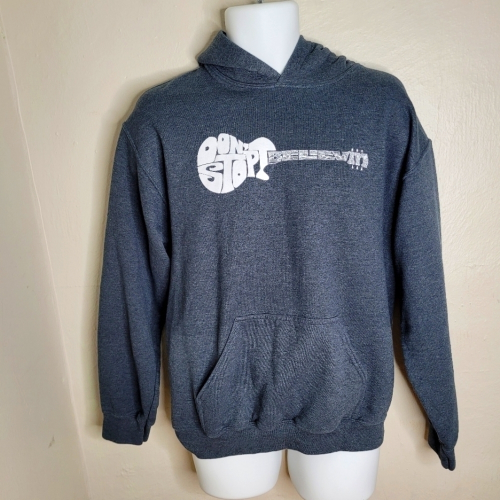 Word Art Hooded Sweatshirt Don't Stop Believin' Men's Medium Grey